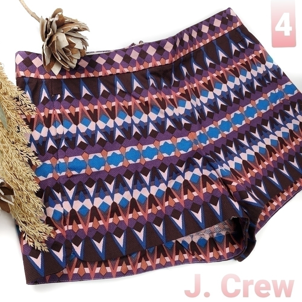 New J. CREW Art Deco Multicolored Shorts Sz 4